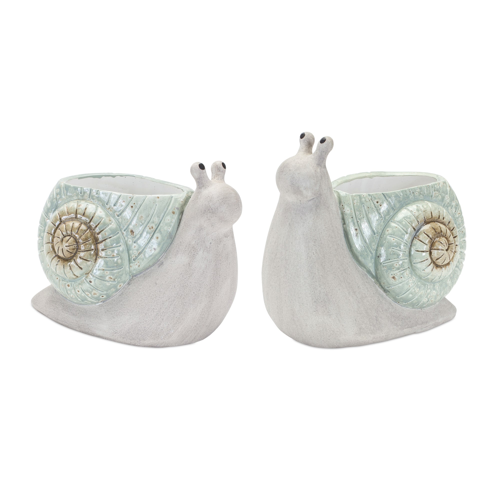 Terracotta Snail Figurine Planter Set